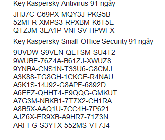 Chia sẻ key Kaspersky dùng thử 91 ngày và 61 ngày và link tải về